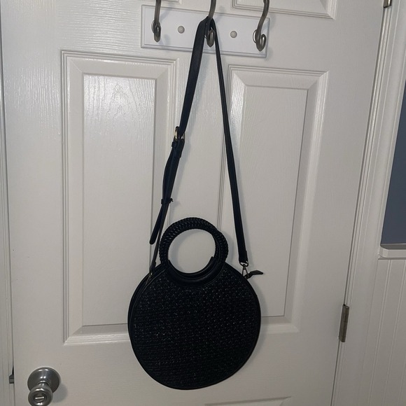 Anthropologie Black Woven Circle Top Handle Bag Handbag Purse Crossbody Strap - Picture 12 of 13